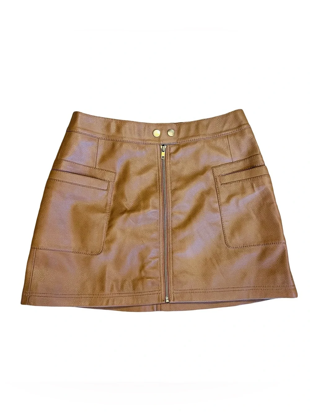 Free People Women’s Sz 8 Tan Faux Leather Mini Skirt Copper A-Line